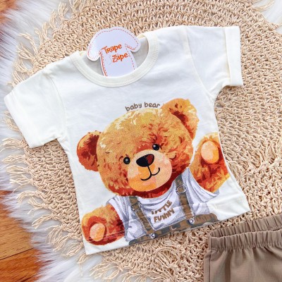 Conj. Camiseta Baby Bear e Bermuda - Off White 
